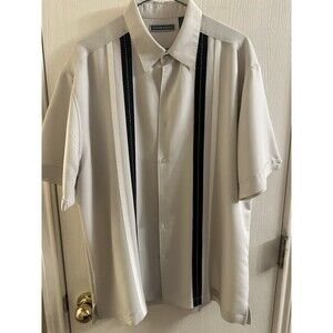 Cubavera Mens Beige Guayabera Shirt Button Down Bowling Embroidered Sz. Large